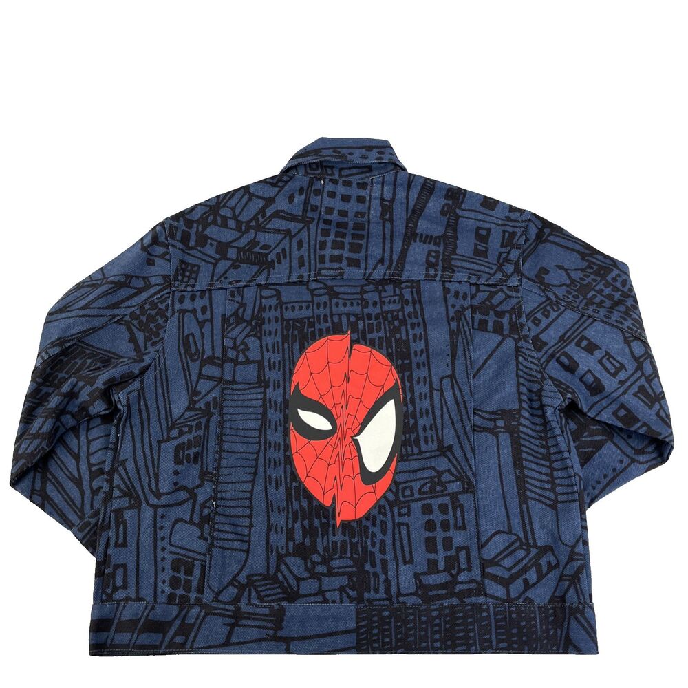New Boys Spider-Man Marvel Button Up Denim Jacket Sz‎ 10 NWT Dark Wash